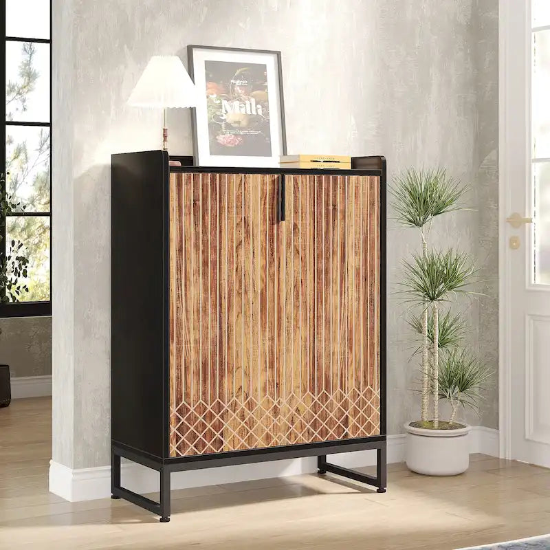 5 Tier Shoe Cabinet with Doors 25 Pairs White Wood Shoes Organizer