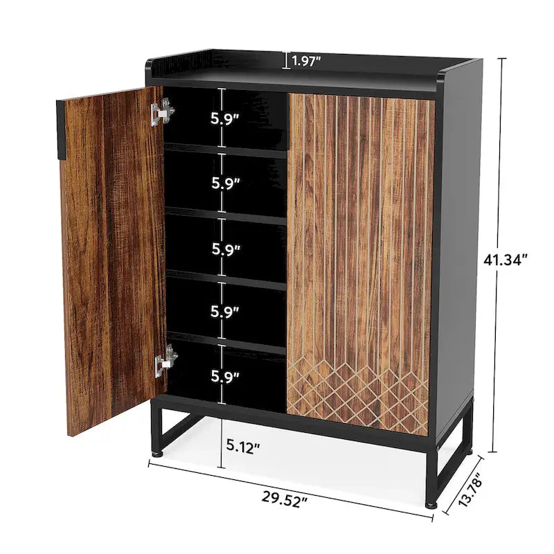 5 Tier Shoe Cabinet with Doors 25 Pairs White Wood Shoes Organizer