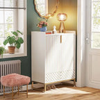 5 Tier Shoe Cabinet with Doors 25 Pairs White Wood Shoes Organizer