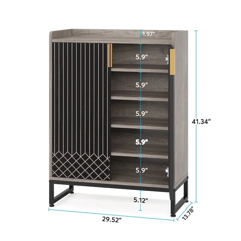 5 Tier Shoe Cabinet with Doors 25 Pairs White Wood Shoes Organizer