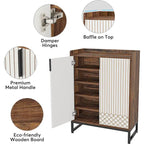 5 Tier Shoe Cabinet with Doors 25 Pairs White Wood Shoes Organizer