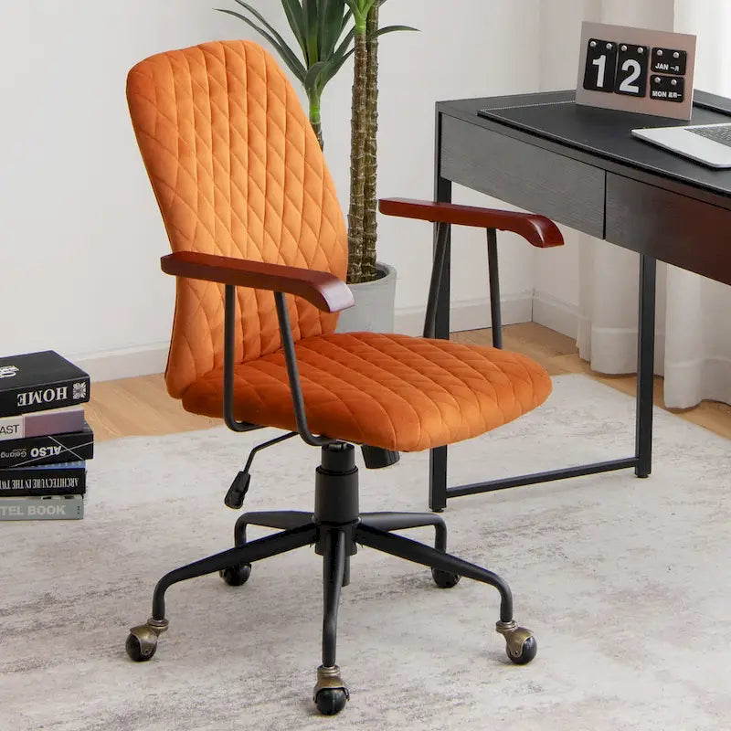 Velvet Swivel Home Office Desk Chair Adjustable Mid Back Leisure Chair