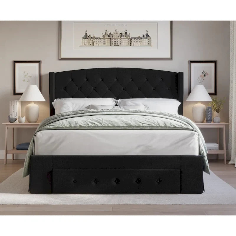Tufted Upholstered Storage Panel Bed