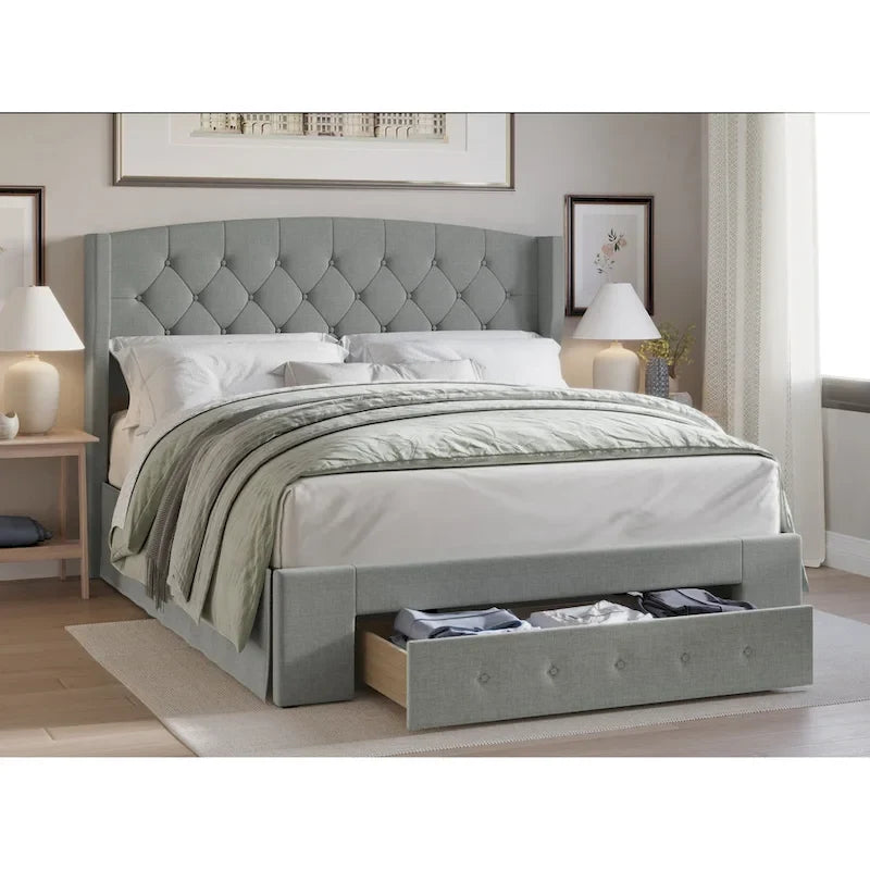 Tufted Upholstered Storage Panel Bed