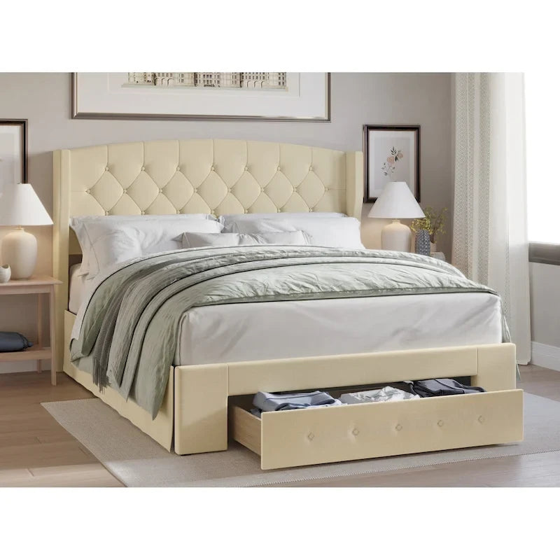 Tufted Upholstered Storage Panel Bed