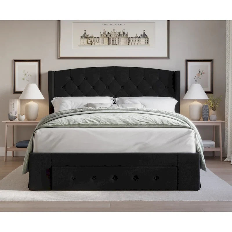 Tufted Upholstered Storage Panel Bed