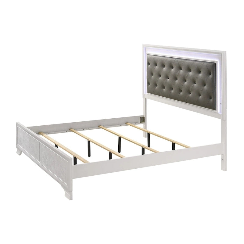 Kym 4 Piece Frost LED Faux Leather Upholstered Tufted Panel Bedroom Set