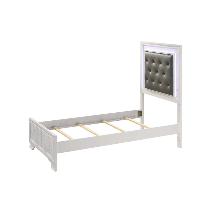 Kym 4 Piece Frost LED Faux Leather Upholstered Tufted Panel Bedroom Set