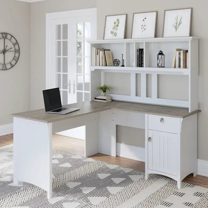 Bush Furniture Salinas 60W L Shaped Desk with Storage Hutch