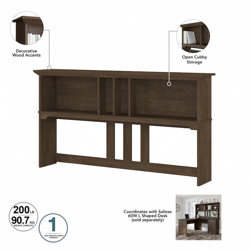 Bush Furniture Salinas 60W L Shaped Desk with Storage Hutch