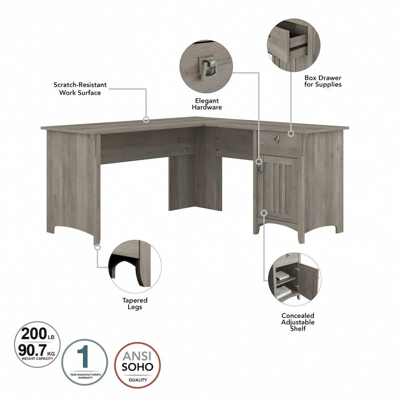 Bush Furniture Salinas 60W L Shaped Desk with Storage Hutch