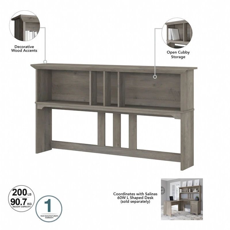 Bush Furniture Salinas 60W L Shaped Desk with Storage Hutch