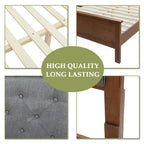 Gray Upholstered Queen Bed Headboard and Wood Footboard Set