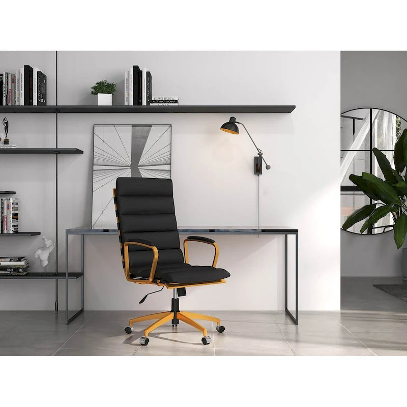 LUXMOD Office Chair Faux Leather Gold Frame Adjustable and Swivel