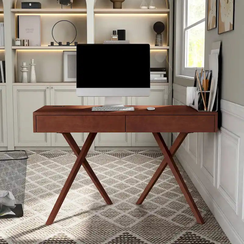 Foli Transitional 47-inch Wood 2-Drawer Desk with USBs and Power Outlets