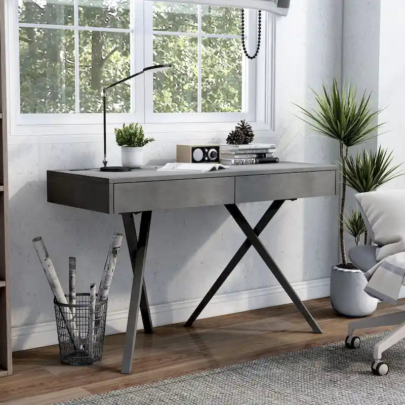 Foli Transitional 47-inch Wood 2-Drawer Desk with USBs and Power Outlets by Furniture of America