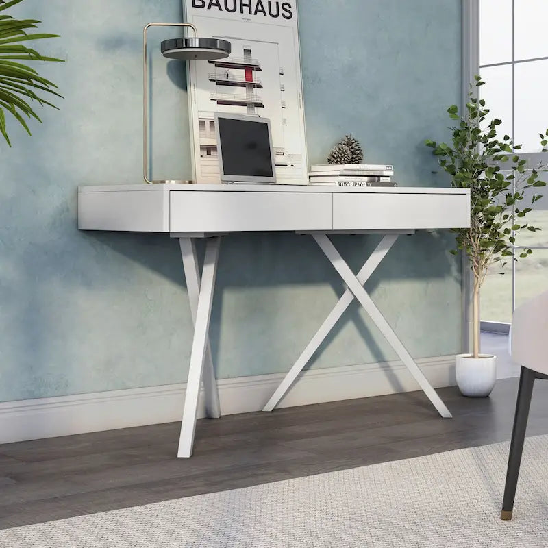 Foli Transitional 47-inch Wood 2-Drawer Desk with USBs and Power Outlets
