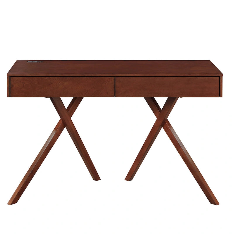 Foli Transitional 47-inch Wood 2-Drawer Desk with USBs and Power Outlets