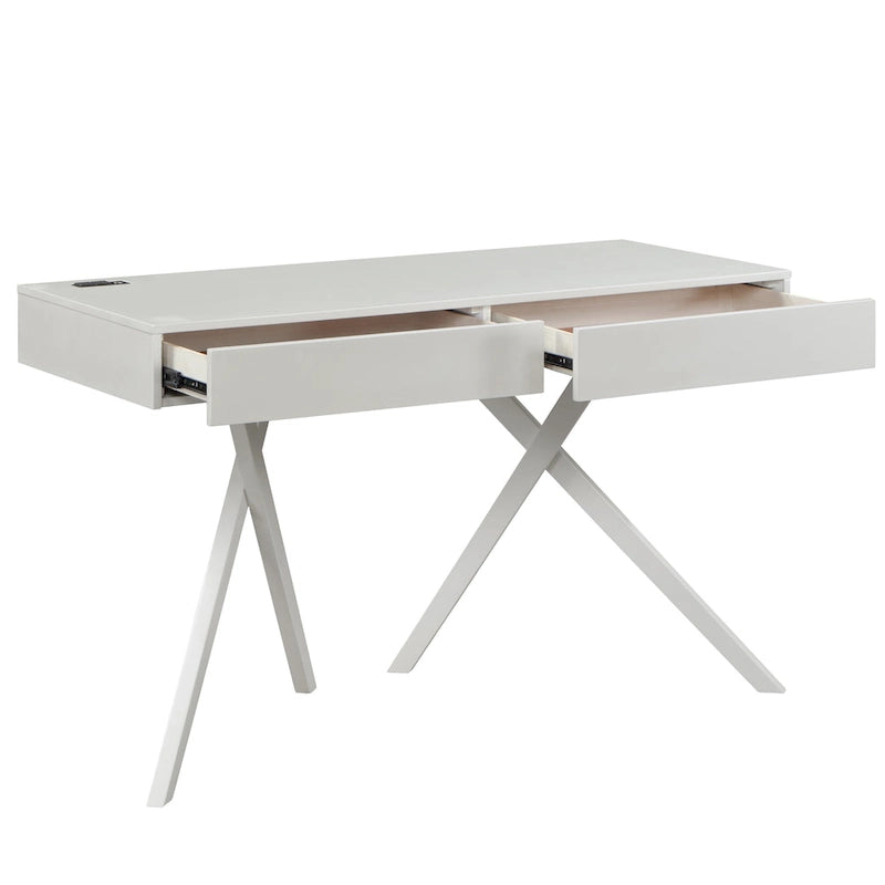 Foli Transitional 47-inch Wood 2-Drawer Desk with USBs and Power Outlets