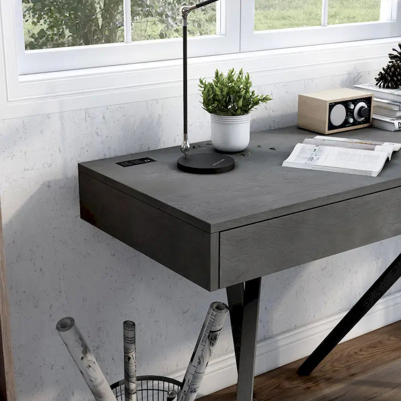 Foli Transitional 47-inch Wood 2-Drawer Desk with USBs and Power Outlets