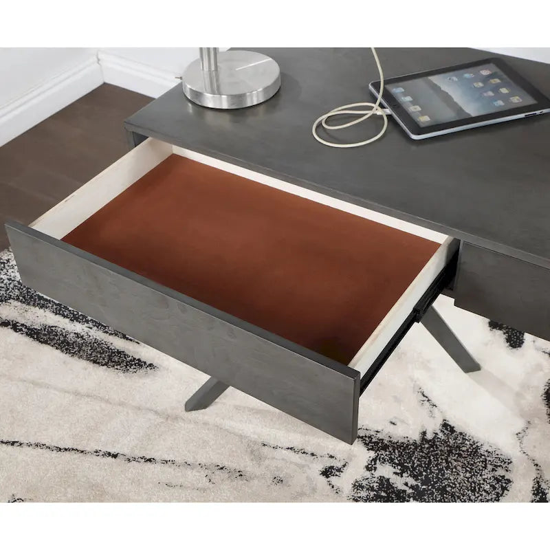 Foli Transitional 47-inch Wood 2-Drawer Desk with USBs and Power Outlets