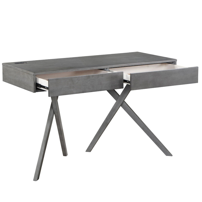 Foli Transitional 47-inch Wood 2-Drawer Desk with USBs and Power Outlets