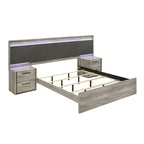 Roundhill Furniture Lenca LED Wallbed with Nightstands, Dresser, and Mirror - Weathered Gray