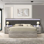 Roundhill Furniture Lenca LED Wallbed with Nightstands, Dresser, and Mirror - Weathered Gray