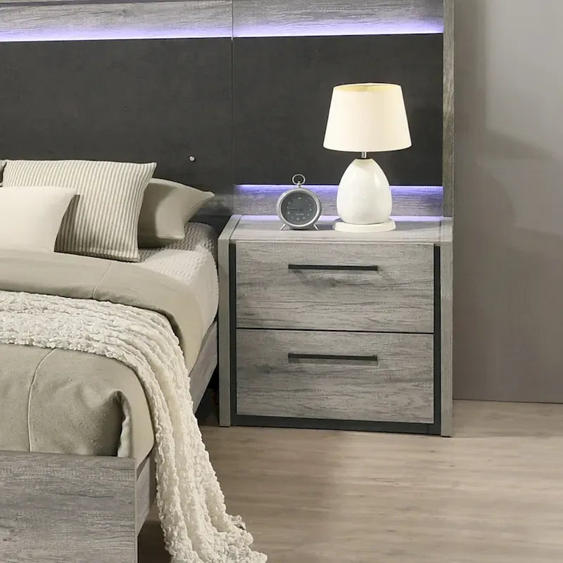 Roundhill Furniture Lenca LED Wallbed with Nightstands, Dresser, and Mirror - Weathered Gray