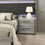 Roundhill Furniture Lenca LED Wallbed with Nightstands, Dresser, and Mirror - Weathered Gray