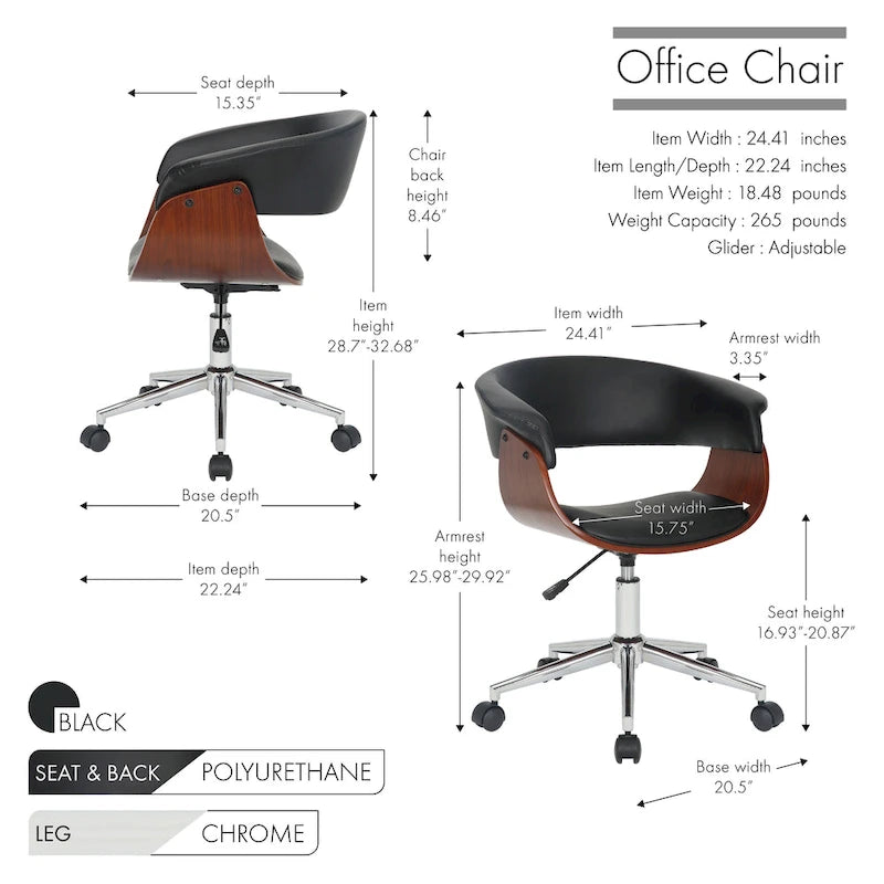 Carson Carrington Sauoarkrokur Faux Leather Office Chair with Chrome Base