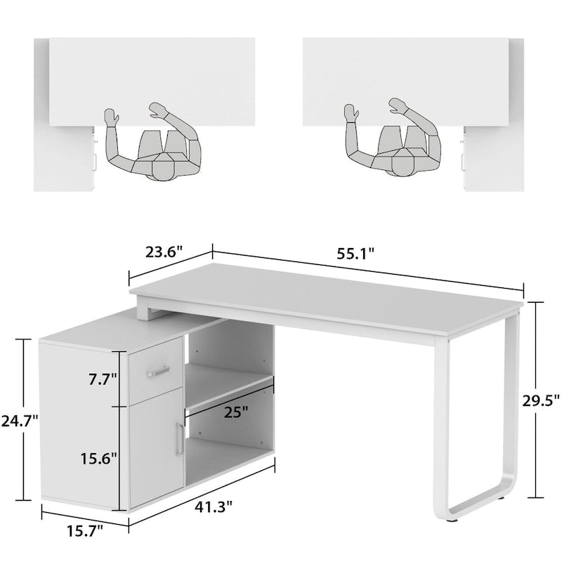 Timechee 55-inch L Shaped Office Computer Desk w/ Drawers Cabinet, White