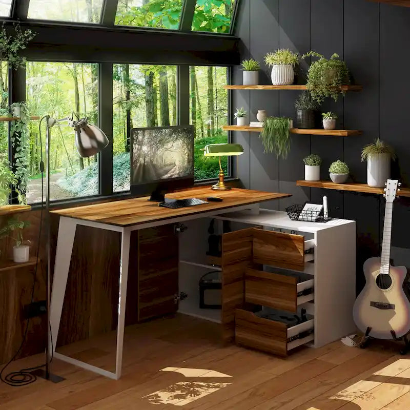 Timechee Home Office Computer Desk L-Shaped Corner Desk 54.3 Writing