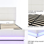 Tufted Upholstered Platform Bed with Hydraulic Storage System,Queen Size PU Storage Bed with LED Lights and USB charger