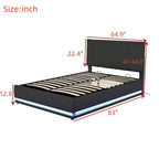 Tufted Upholstered Platform Bed with Hydraulic Storage System,Queen Size PU Storage Bed with LED Lights and USB charger