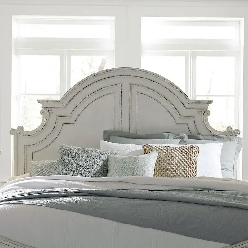 Magnolia Manor Antique White Weathered Bark California King Panel Bed