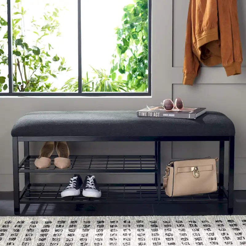 Yael Open Shelf Bench with Cushion - 42 W x 15 D x 18 H - 42Wx15Dx18H