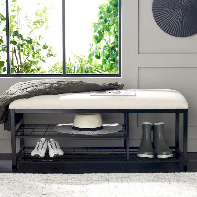 Yael Open Shelf Bench with Cushion - 42 W x 15 D x 18 H - 42Wx15Dx18H