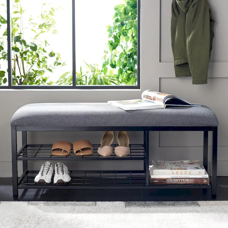 Yael Open Shelf Bench with Cushion - 42 W x 15 D x 18 H - 42Wx15Dx18H