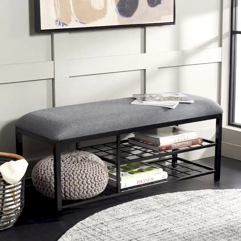 Yael Open Shelf Bench with Cushion - 42 W x 15 D x 18 H - 42Wx15Dx18H