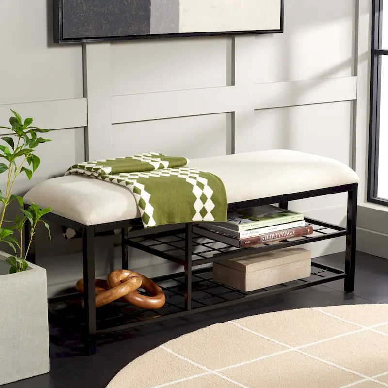 Yael Open Shelf Bench with Cushion - 42 W x 15 D x 18 H - 42Wx15Dx18H
