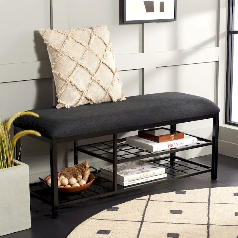 Yael Open Shelf Bench with Cushion - 42 W x 15 D x 18 H - 42Wx15Dx18H