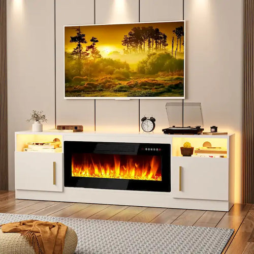 70 Fireplace TV Stand with 36 Electric Fireplace, TV Stand for TVs Up to 80, 16 Colors LED Lights/Entertainment Center