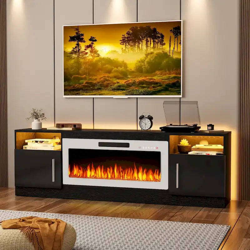 70 Fireplace TV Stand with 36 Electric Fireplace, TV Stand for TVs Up to 80, 16 Colors LED Lights/Entertainment Center
