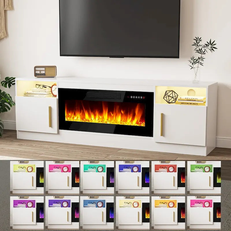 70 Fireplace TV Stand with 36 Electric Fireplace, TV Stand for TVs Up to 80, 16 Colors LED Lights/Entertainment Center