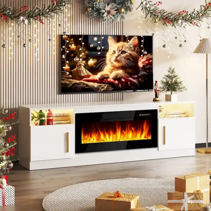 70 Fireplace TV Stand with 36 Electric Fireplace, TV Stand for TVs Up to 80, 16 Colors LED Lights/Entertainment Center