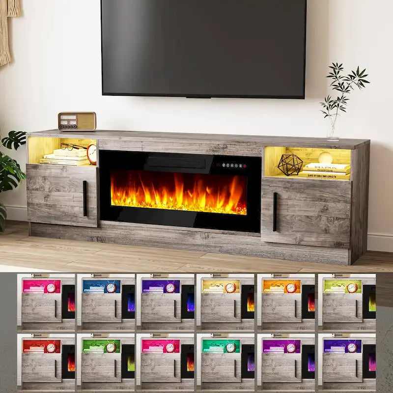 70 Fireplace TV Stand with 36 Electric Fireplace, TV Stand for TVs Up to 80, 16 Colors LED Lights/Entertainment Center
