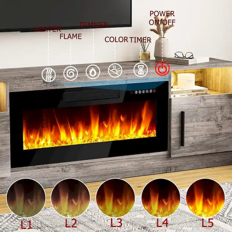 70 Fireplace TV Stand with 36 Electric Fireplace, TV Stand for TVs Up to 80, 16 Colors LED Lights/Entertainment Center