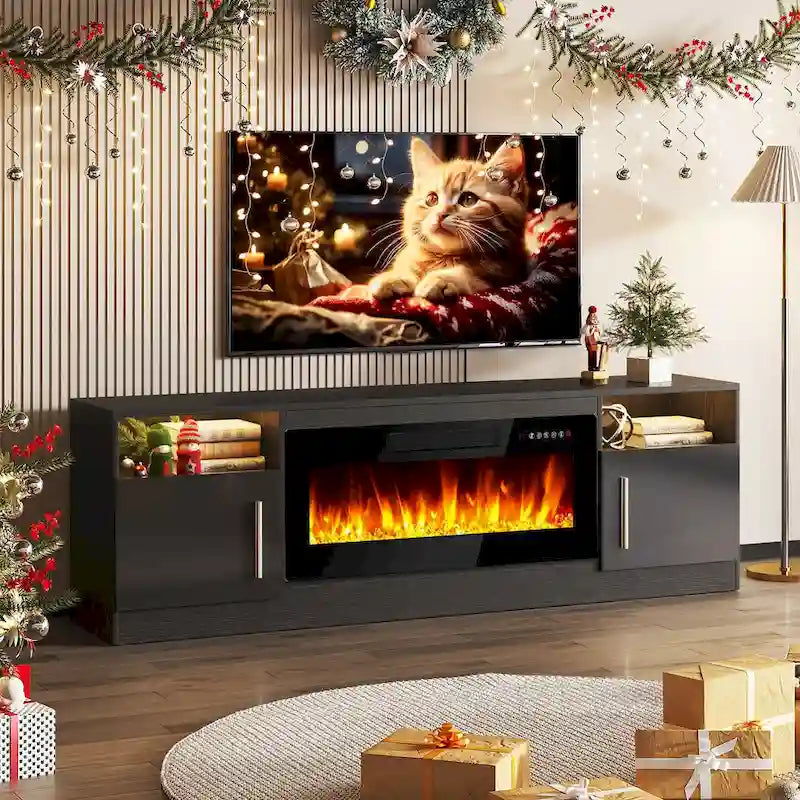 70 Fireplace TV Stand with 36 Electric Fireplace, TV Stand for TVs Up to 80, 16 Colors LED Lights/Entertainment Center
