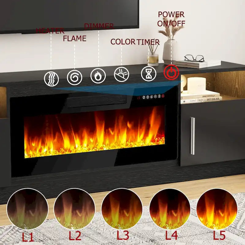 70 Fireplace TV Stand with 36 Electric Fireplace, TV Stand for TVs Up to 80, 16 Colors LED Lights/Entertainment Center